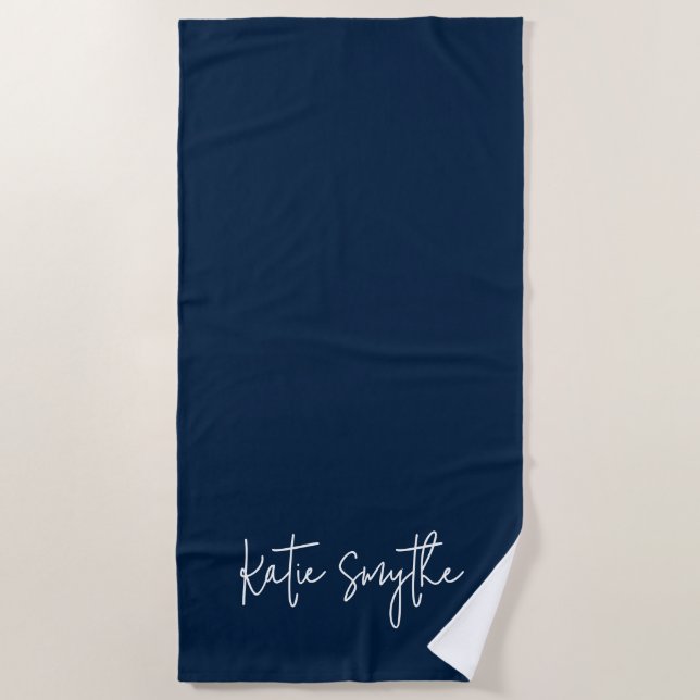 Serviette De Plage Nom du script bleu de la marine ordinaire été (Devant)