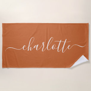 Serviette De Plage Nom du script tendance mignon Personnalisé Burnt O