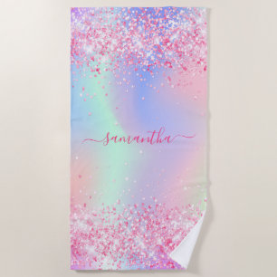 Serviette De Plage Nom holographique de la poussière de parties scint