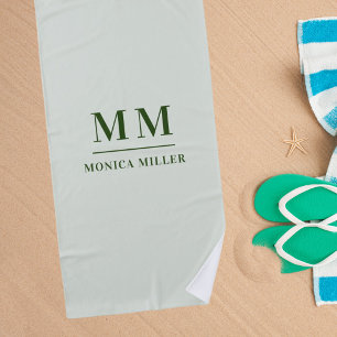 Serviette De Plage Nom initial du monogramme vert Sage