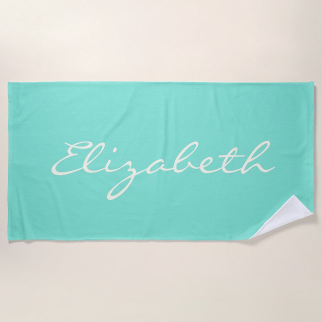 Serviette De Plage Nom manuscrit élégant vert menthe  (Devant)