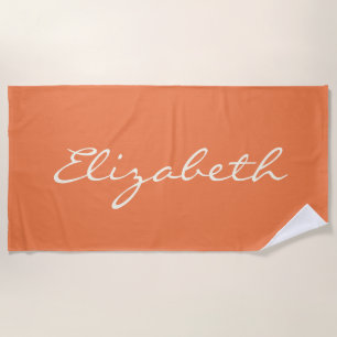 Serviette De Plage Nom manuscrit orange minimaliste      