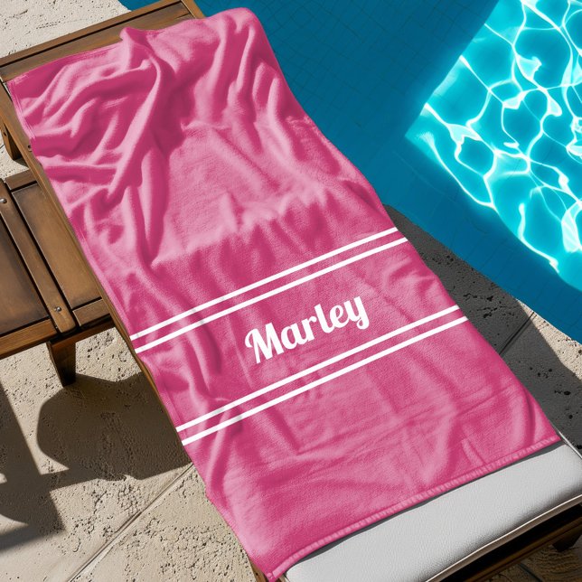 Serviette De Plage Nom minimaliste moderne Monogramme Modèle rose chi (Modern Minimal Name Monogram Template Chic Pink Beach Towel)
