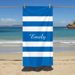 Serviette De Plage Nom moderne French Blue Stried Pool