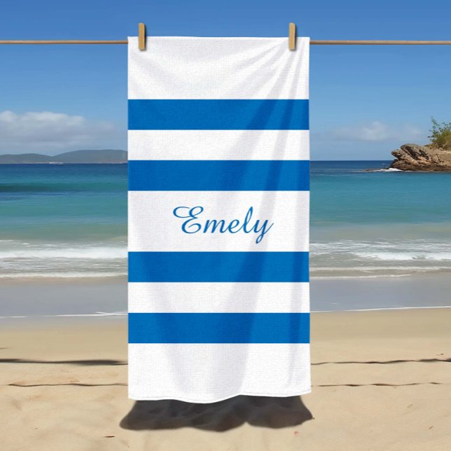 Serviette De Plage Nom moderne French Blue Stried Pool (Modern Name French Blue Striped Pool Beach Towel)