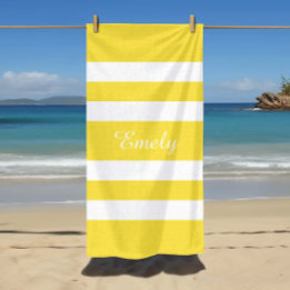 Serviette De Plage Nom moderne Piscine rayée jaune