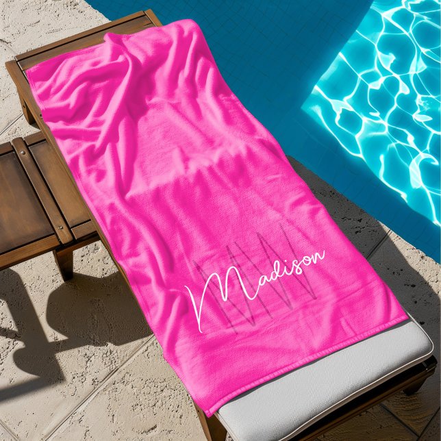 Serviette De Plage Nom Monogramme moderne Script rose (Modern Monogram Name Script Pink Beach Towel
)