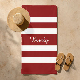 Serviette De Plage Nom Motif moderne rouge rayé