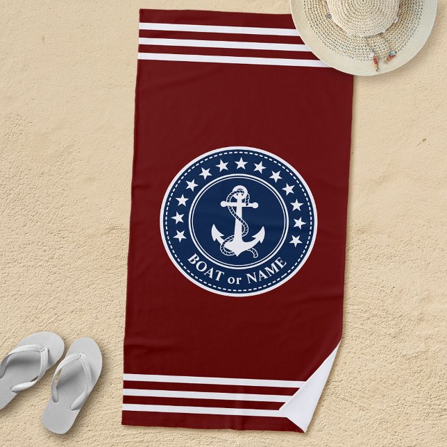 Serviette De Plage Nom ou nom du bateau Ancre nautique Étoiles Frappe (Créateur téléchargé)