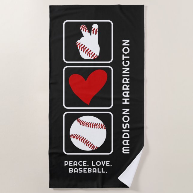 Serviette De Plage Nom personnalisé Baseball (Devant)