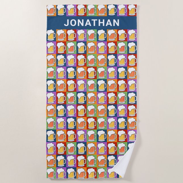 Serviette De Plage Nom personnalisé BEER Pop Art Beach Toile (Devant)