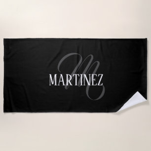 Serviette De Plage Nom Personnalisé Black Elegant   Nom