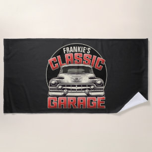 Serviette De Plage NOM Personnalisé Classic Car Garage Custom Shop