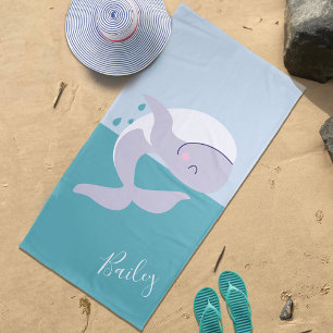 Serviette De Plage Nom personnalisé de la baleine à saute graphique t