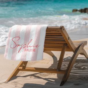 Serviette De Plage Nom personnalisé de la mariée Rayure rose   Cadeau