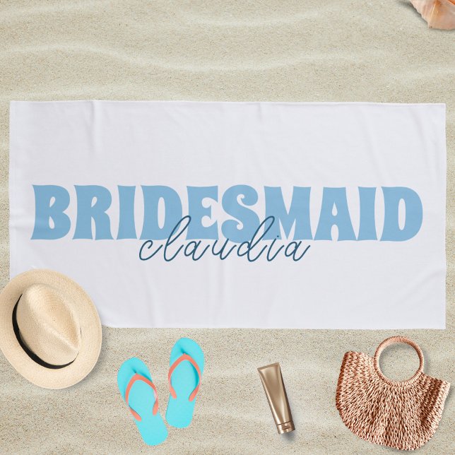 Serviette De Plage Nom personnalisé de la servante fille blanc et ble (Créateur téléchargé)