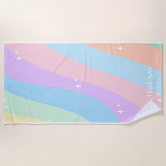 Serviette De Plage Nom personnalisé Dégradé arc-en-ciel | Style moder