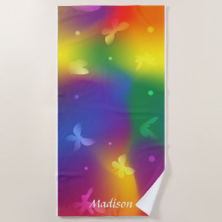Serviette De Plage Nom personnalisé Dégradé arc-en-ciel | Style moder
