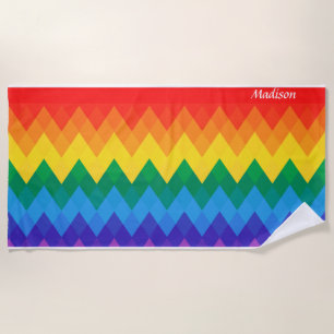 Serviette De Plage Nom personnalisé Dégradé arc-en-ciel Style moder