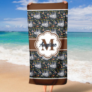 Serviette De Plage Nom personnalisé des fentes munies Monogramme