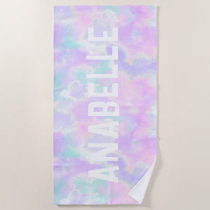 Serviette De Plage Nom personnalisé d'été Pastel Tie Dye