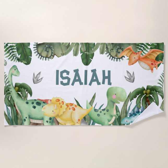 Serviette De Plage Nom personnalisé Dinosaur Beach Towel (Devant)