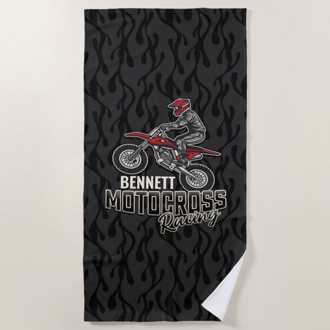 Serviette De Plage NOM Personnalisé Dirt Bike Rider Motocross Racing (Devant)