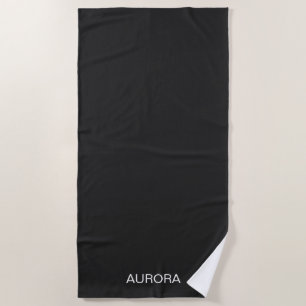 Serviette De Plage Nom personnalisé Elegant Jet Black -
