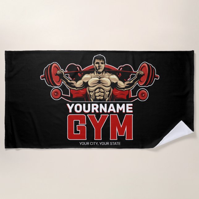 Serviette De Plage NOM personnalisé Fitness Accueil GYM Poids Lifting (Devant)