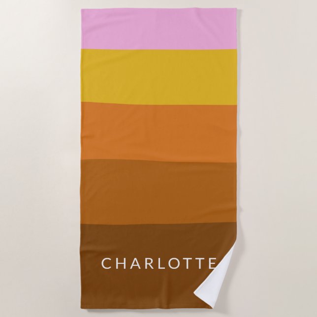 Serviette De Plage Nom personnalisé Grilles modernes Coloré Retro (Devant)