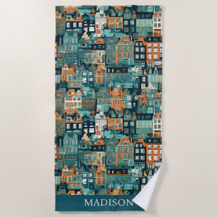 Serviette De Plage Nom personnalisé Hollandais Maisons Motif