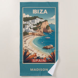 Serviette De Plage Nom personnalisé Ibiza, Espagne Poster de voyage
