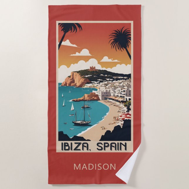 Serviette De Plage Nom personnalisé Ibiza, Espagne Poster de voyage (Devant)
