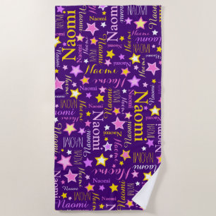Serviette De Plage Nom personnalisé jaune rose pourpre Naomi stars