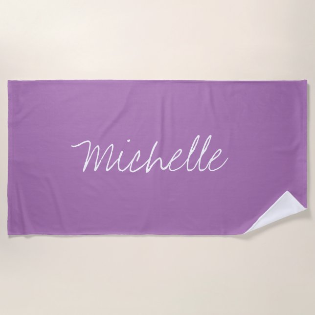 Serviette De Plage Nom personnalisé Lavande solide violet (Devant)