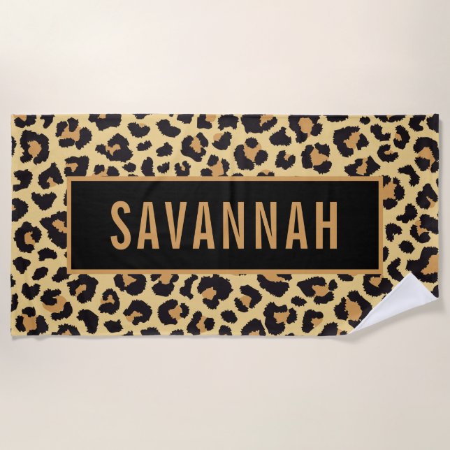 Serviette De Plage Nom personnalisé Leopard Poster de animal Motif cl (Devant)