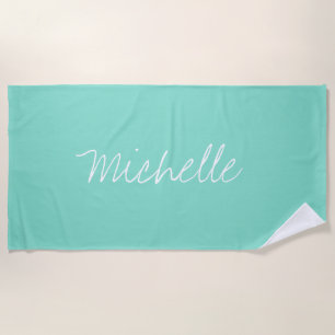 Serviette De Plage Nom personnalisé Mermaid Teal uni