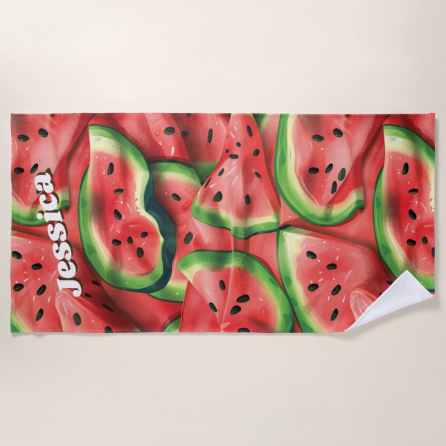 Serviette De Plage Nom personnalisé moderne Fun Watermelon (Devant)