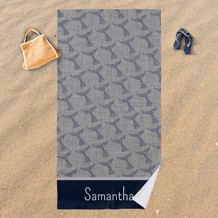 Serviette De Plage Nom personnalisé Nautical Whale Tail Art