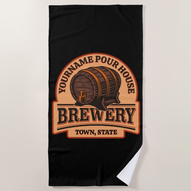 Serviette De Plage NOM PERSONNALISÉ Old Oak Barrel Beer Keg Brasserie (Devant)