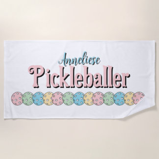 Serviette De Plage Nom personnalisé "Pickleballer" Pickleball pastel 
