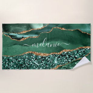 Serviette De Plage Nom Personnalisé Plage Serviette Agate Green Parti