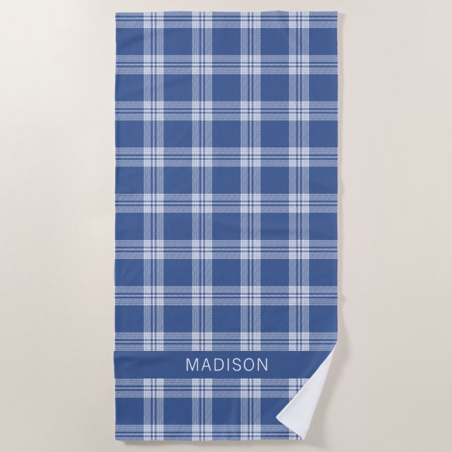 Serviette De Plage Nom personnalisé Plaid / Tartan Motif (Devant)