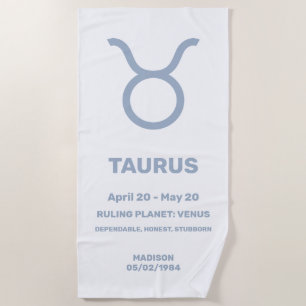 Serviette De Plage Nom personnalisé / Texte Zodiac Sign Taurus