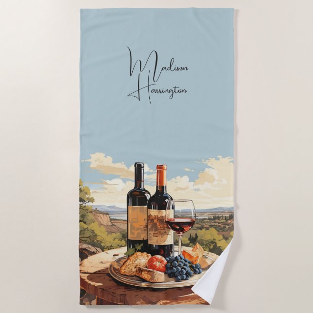 Serviette De Plage Nom personnalisé Wine Lover's (Devant)