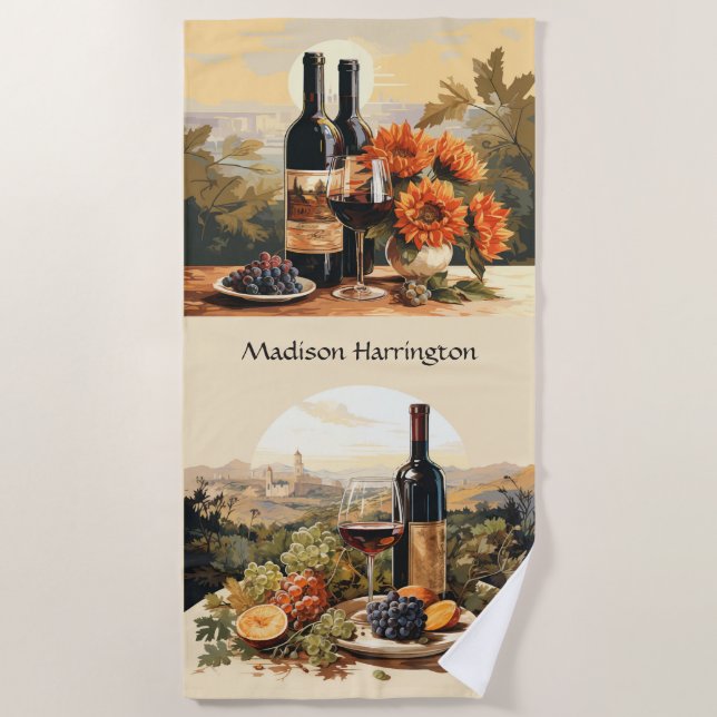 Serviette De Plage Nom personnalisé Wine Lover's (Devant)