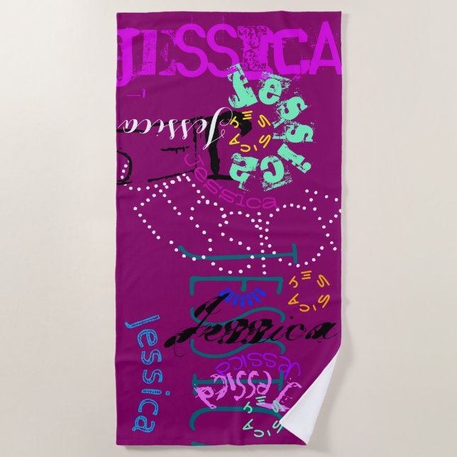 Serviette De Plage Nom répétitif personnalisé pour 7 Choisir des coul (Devant)