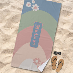 Serviette De Plage Nom Retro Pastel
