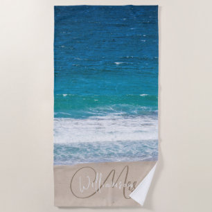 Serviette De Plage Nom tropical Blue Beach Waves Mariage