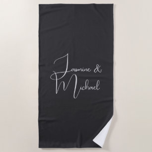 Serviette De Plage Noms de couple écriture main noir mat Mariage